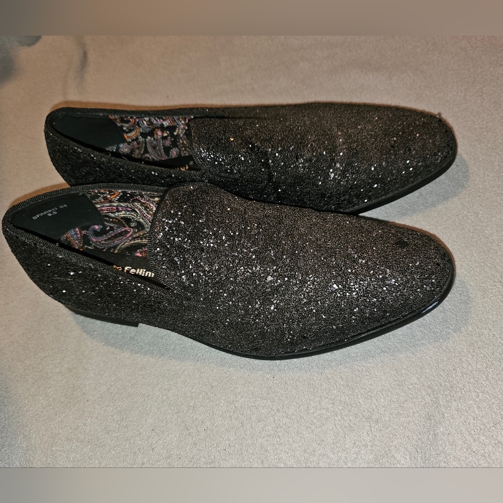 men's Alberto Fellini black glitter loafers. 